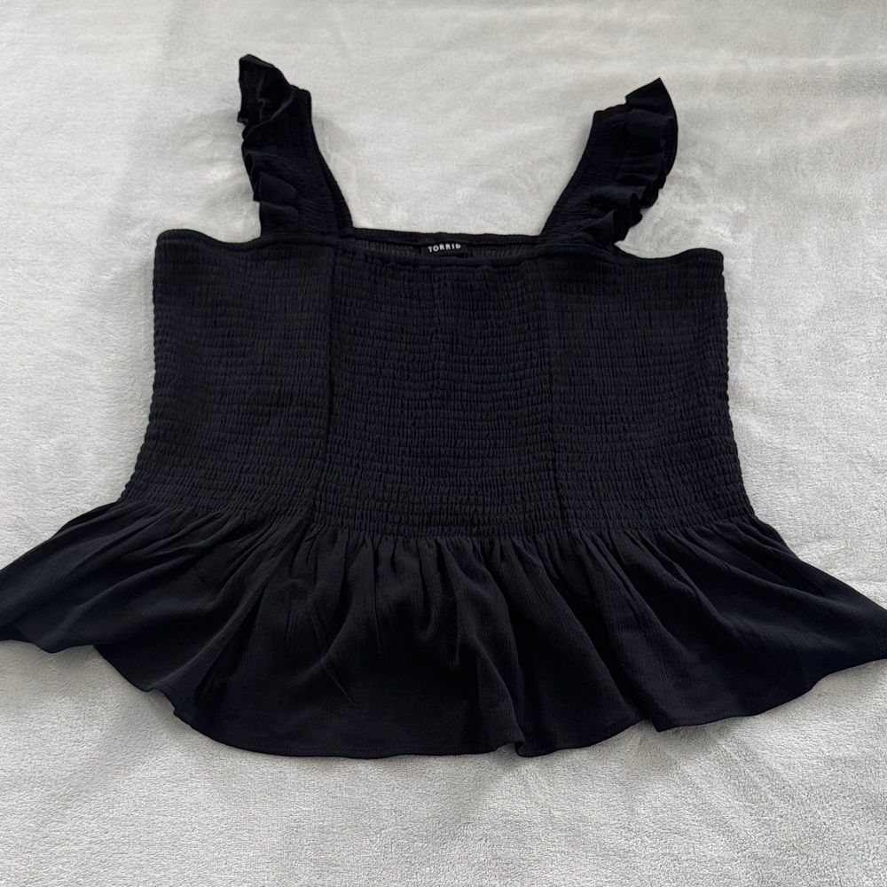 Torrid Peplum‎ Smocked Crinkle Tank Top Black